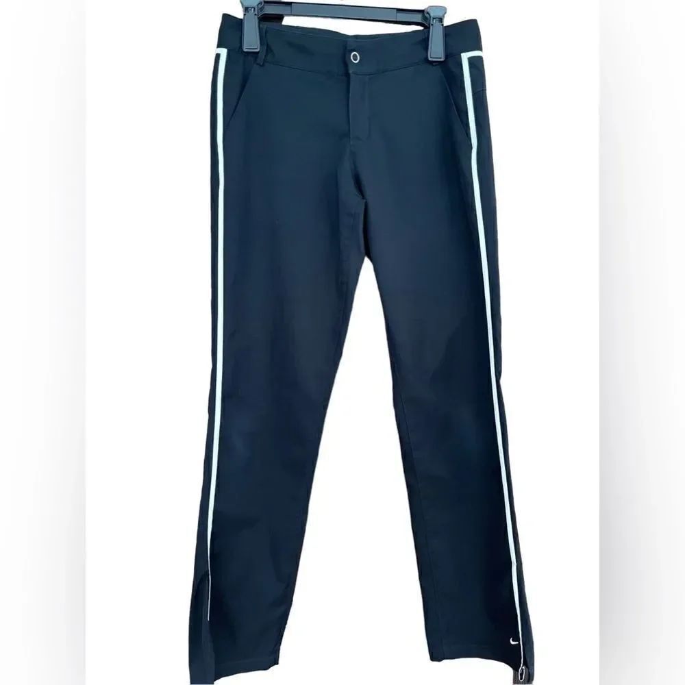 NIKE black/white stripe snap front straight leg polyester pants size S (4-6)